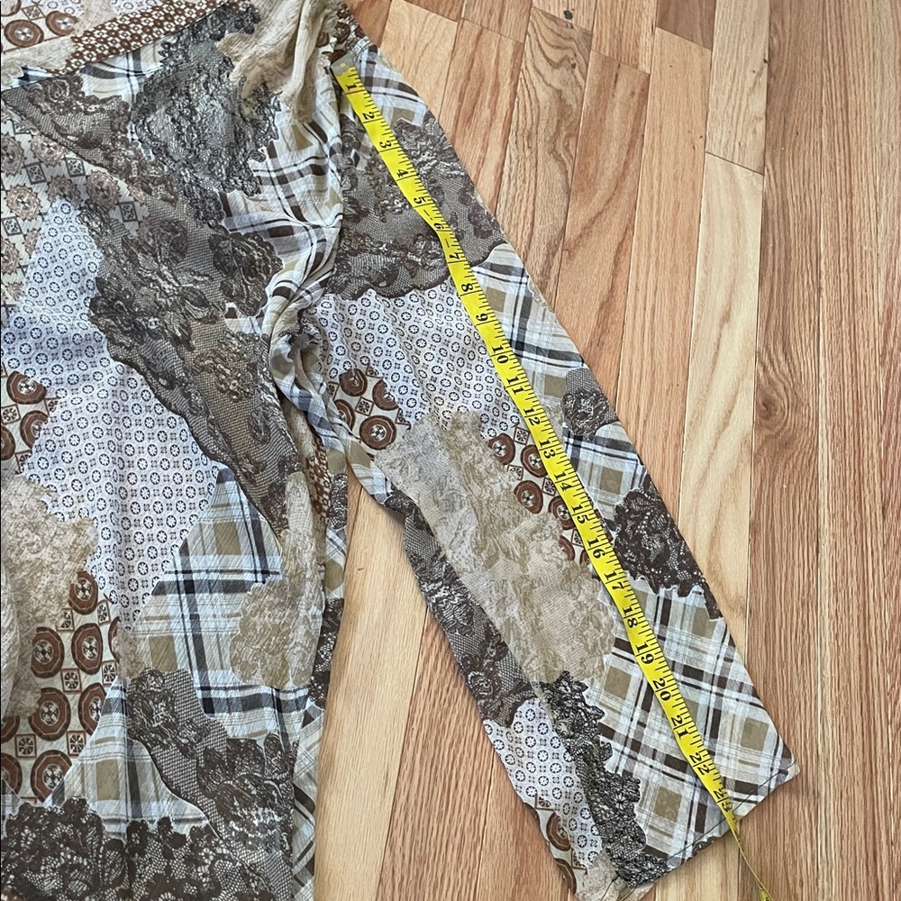 Susan Graver Top Womens 2x Brown Patchwork Print Button Up Boho Coastal Casual - Picture 7 of 10